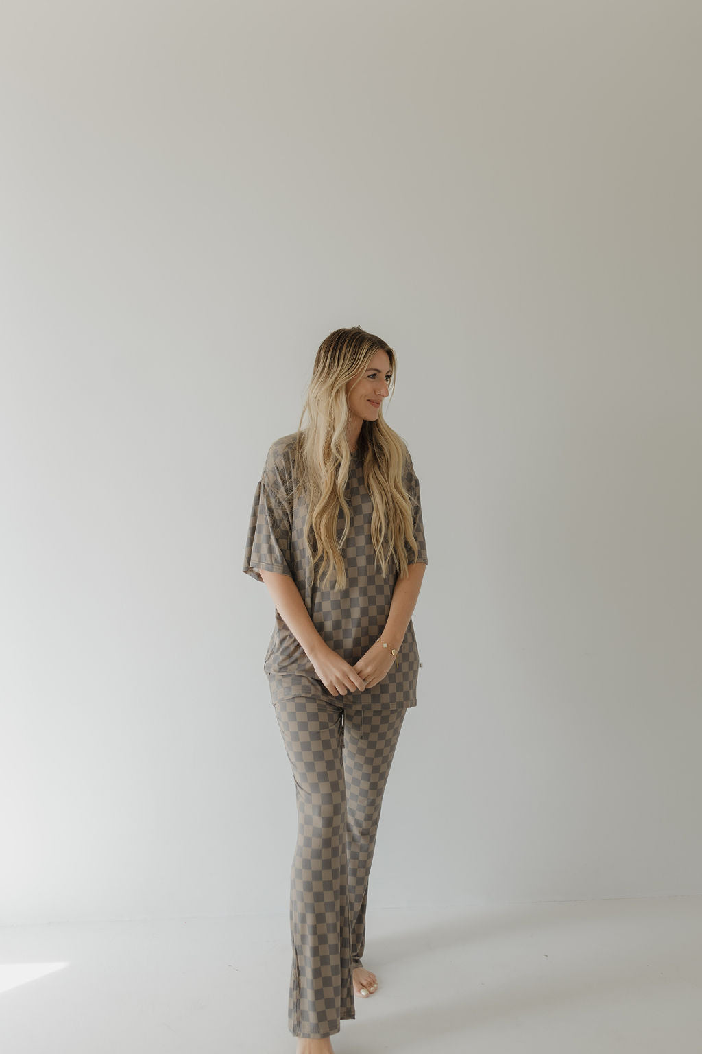 short sleeve women's bamboo pajamas // faded checkerboard
