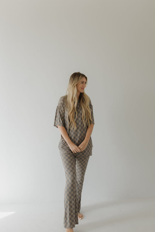 short sleeve women's bamboo pajamas // faded checkerboard