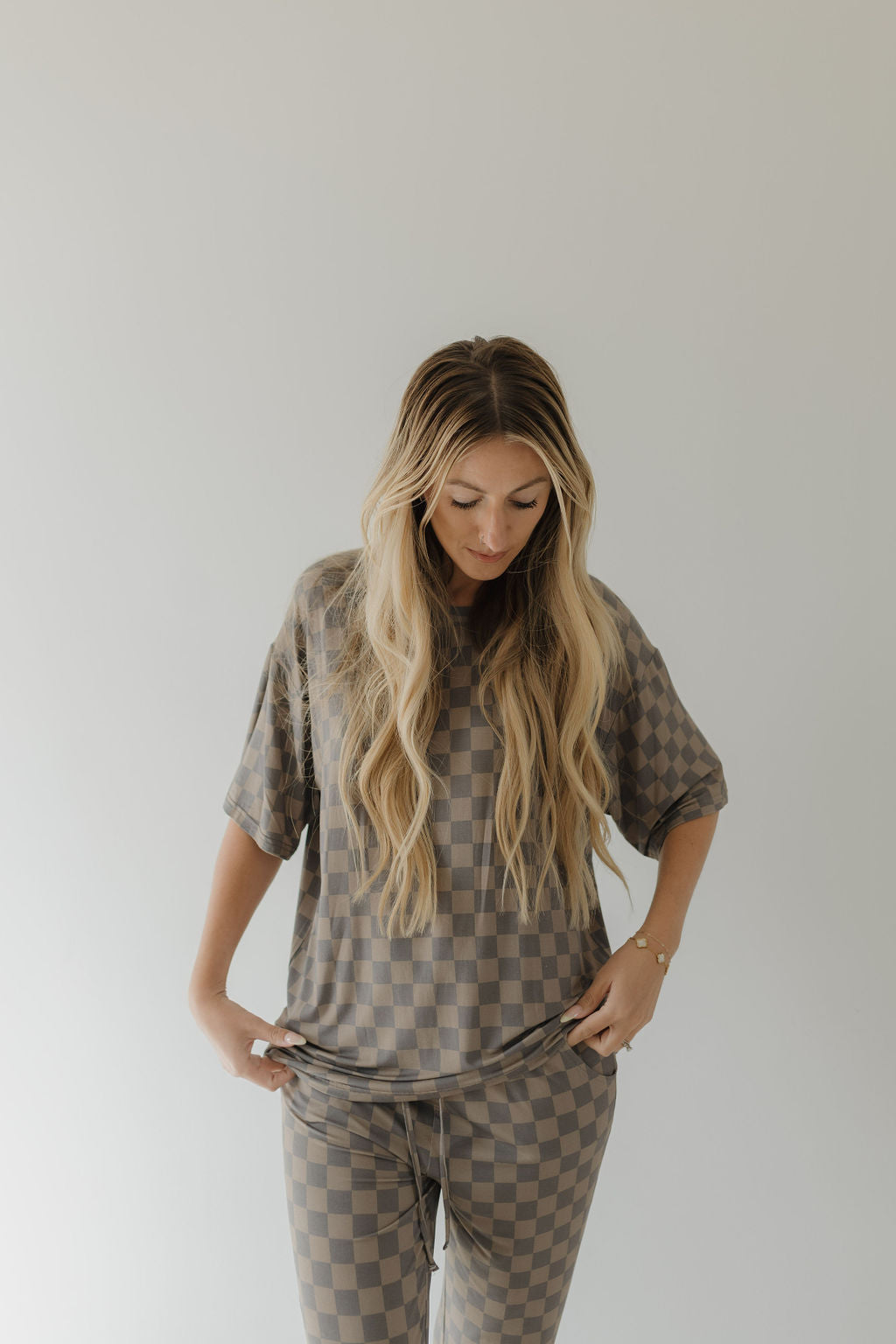 short sleeve women's bamboo pajamas // faded checkerboard