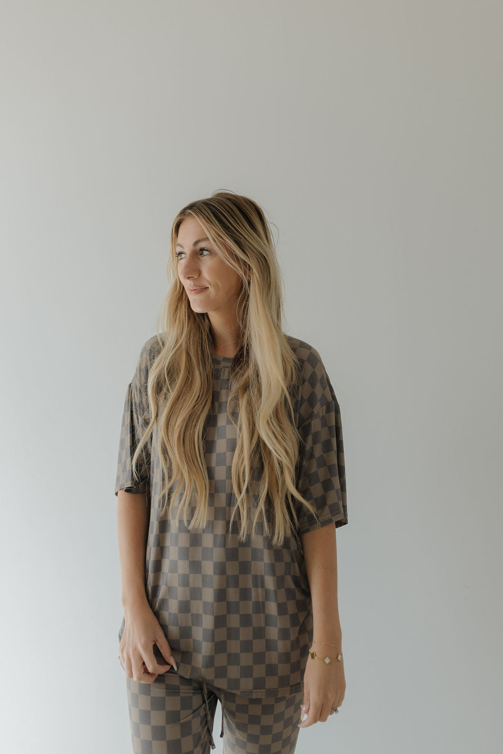 short sleeve women's bamboo pajamas // faded checkerboard