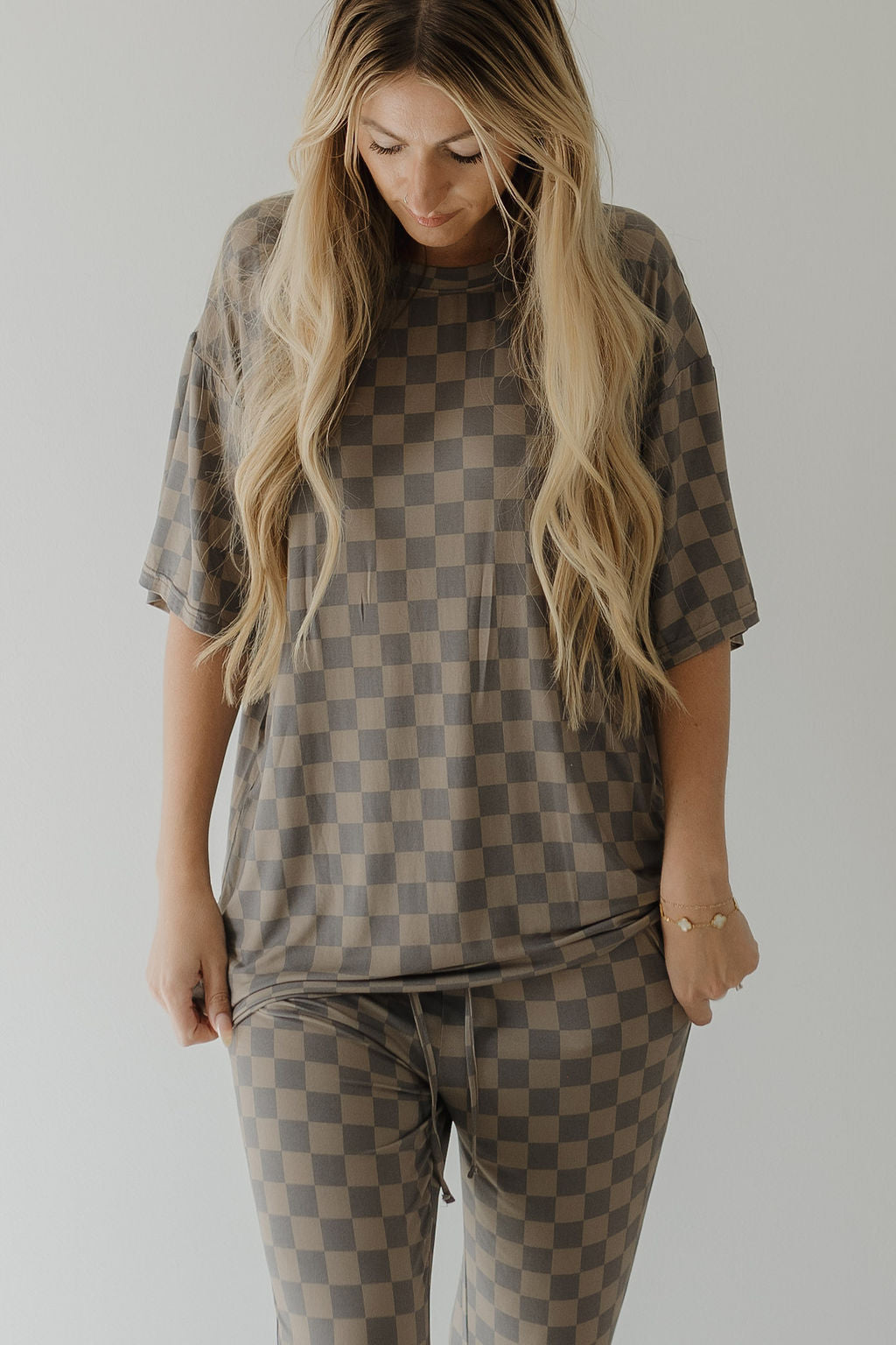 short sleeve women's bamboo pajamas // faded checkerboard
