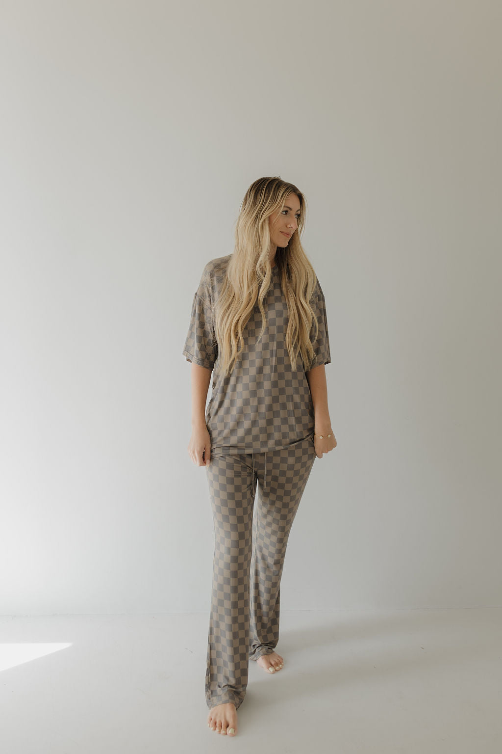 short sleeve women's bamboo pajamas // faded checkerboard