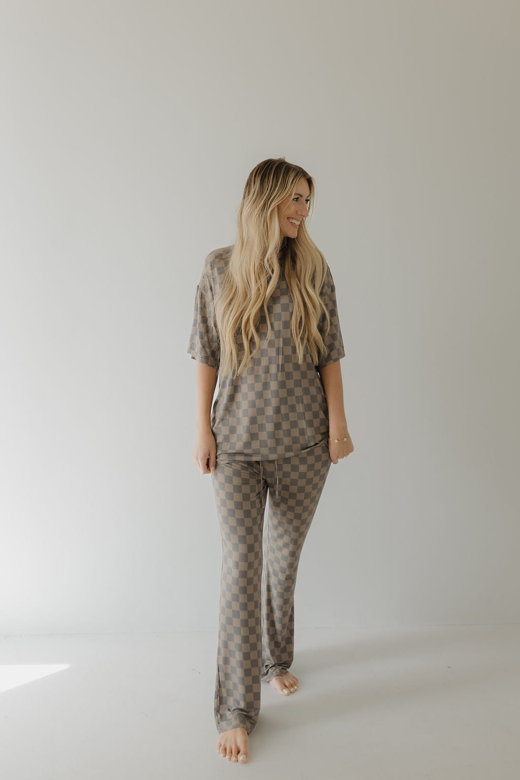 short sleeve women's bamboo pajamas // faded checkerboard