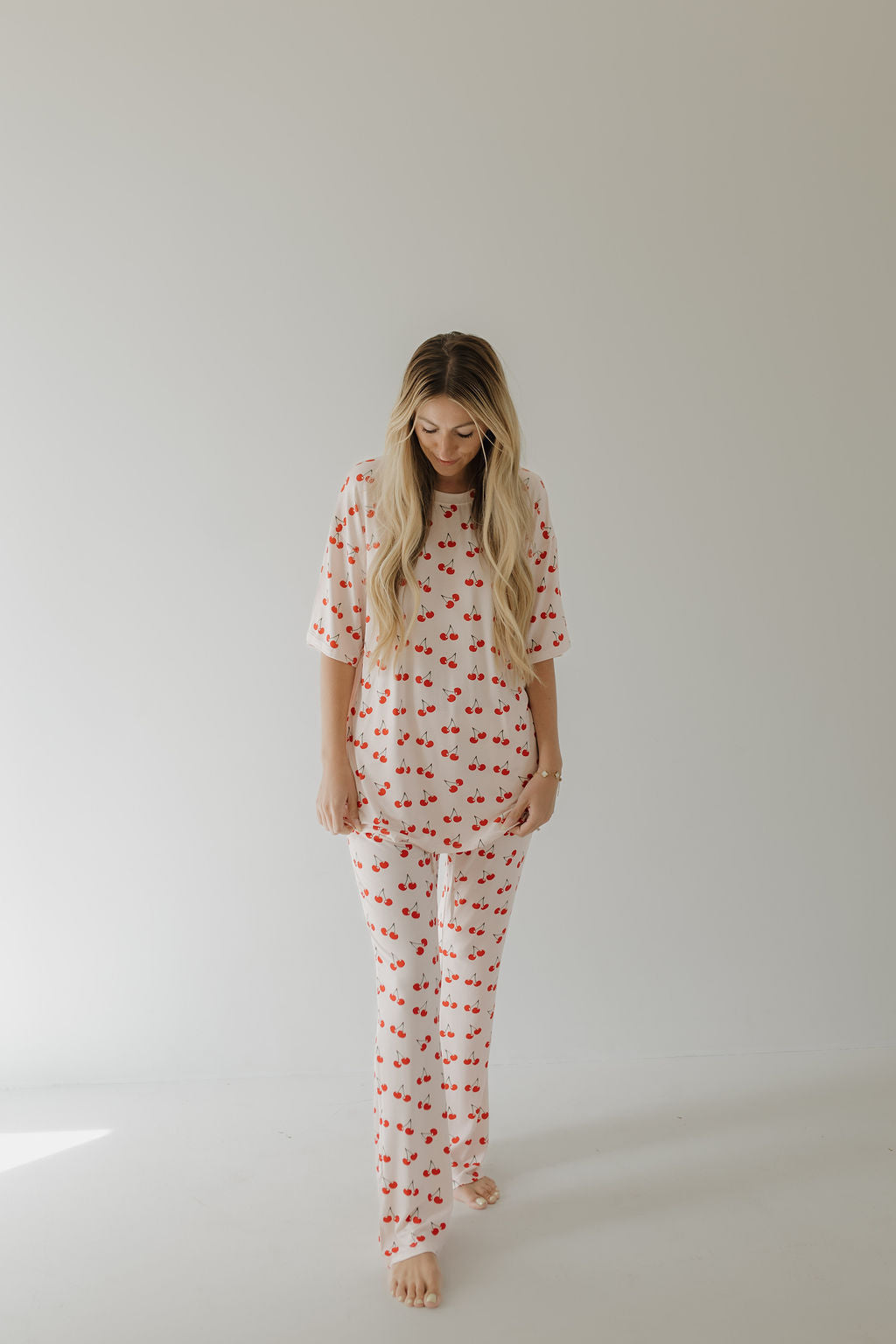 short sleeve women's bamboo pajamas // cherry orchard