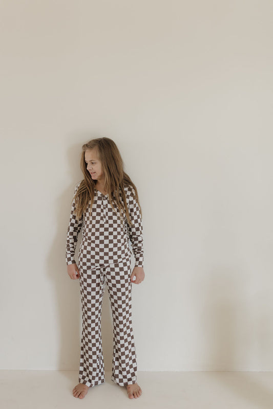neutral checks bamboo pajamas // youth flares