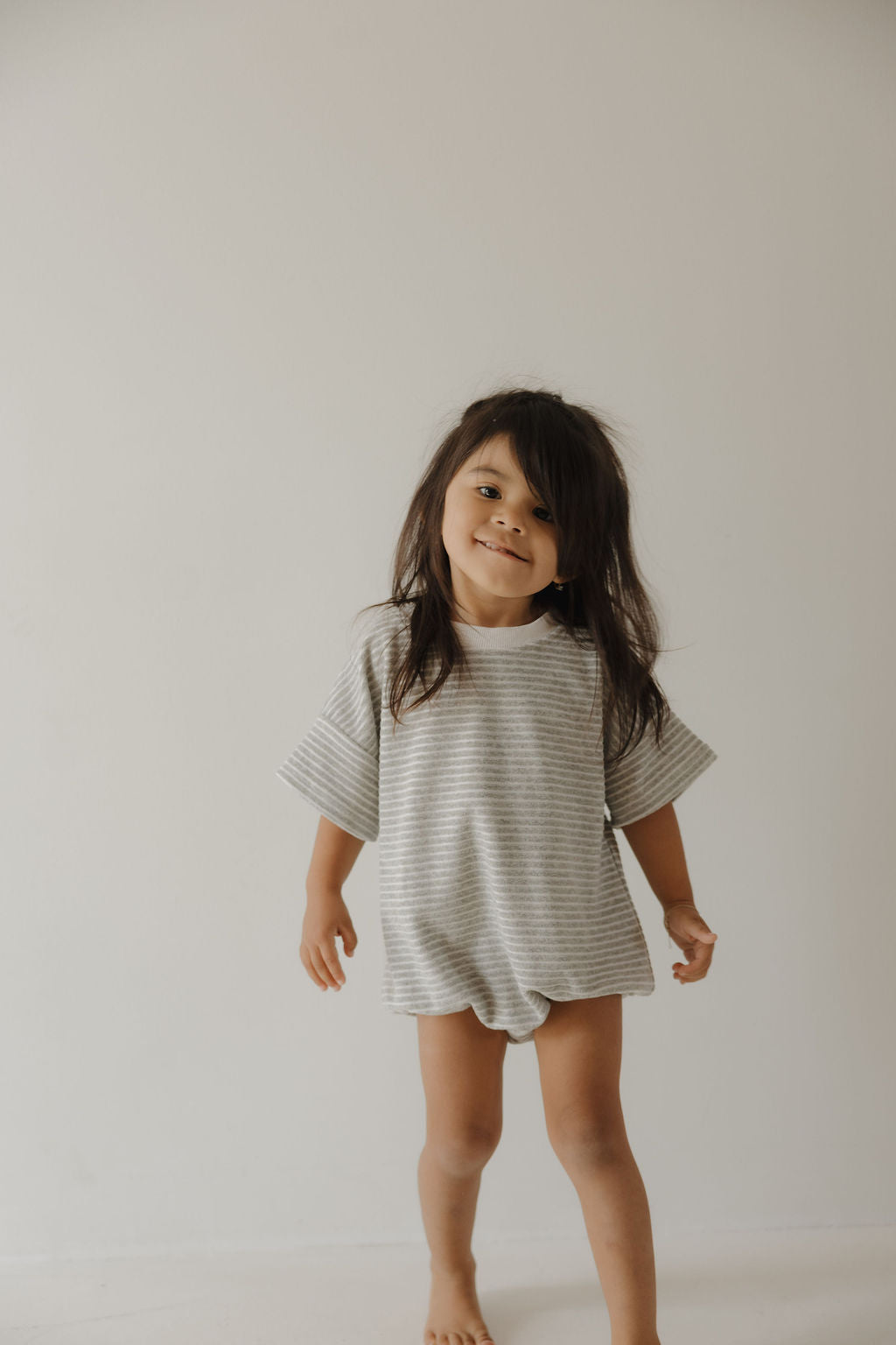 terry tshirt romper // grey stripe