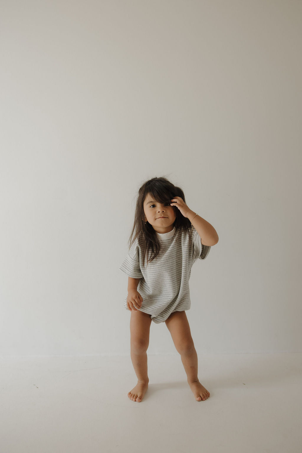 terry tshirt romper // grey stripe