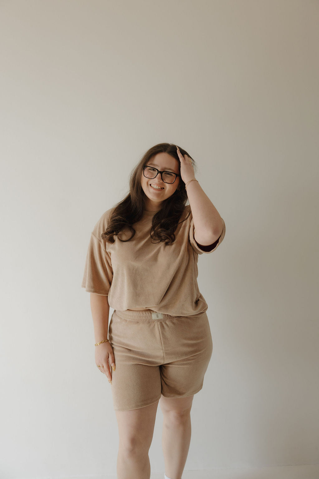 women’s terry short set // tan