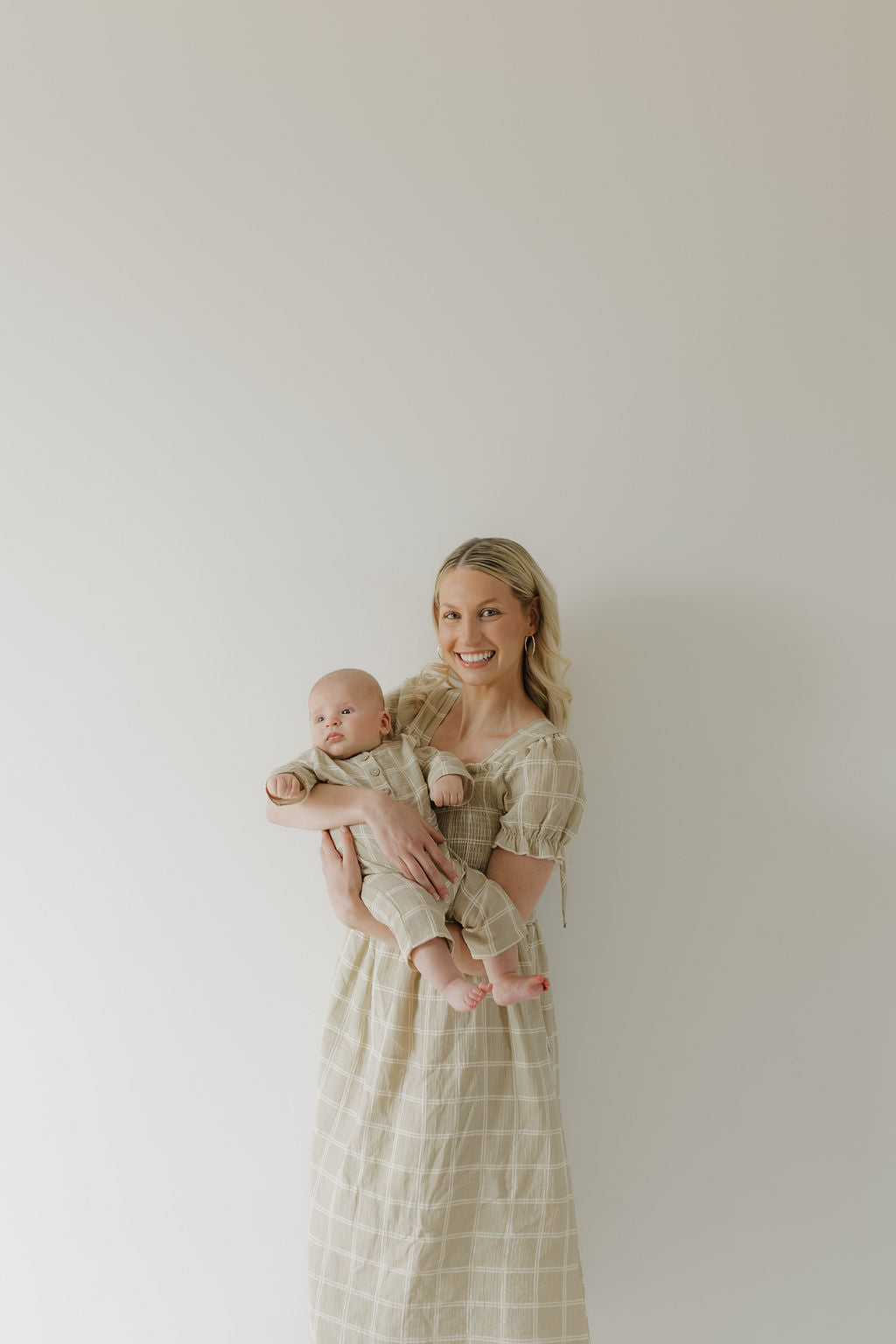women's short-sleeve muslin dress // linen grid (comes in baby/child match)
