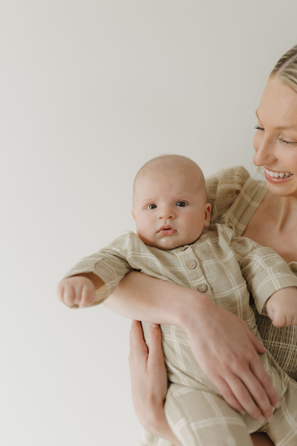 women's short-sleeve muslin dress // linen grid (comes in baby/child match)