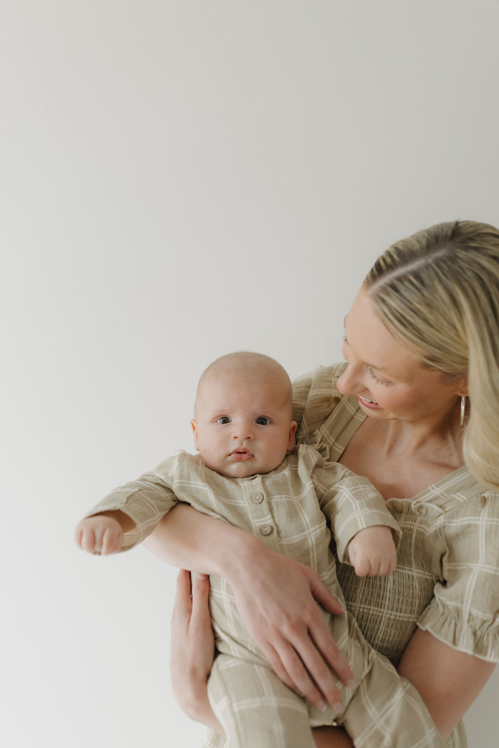 women's short-sleeve muslin dress // linen grid (comes in baby/child match)