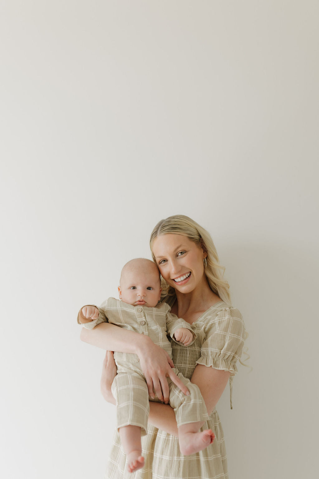 women's short-sleeve muslin dress // linen grid (comes in baby/child match)