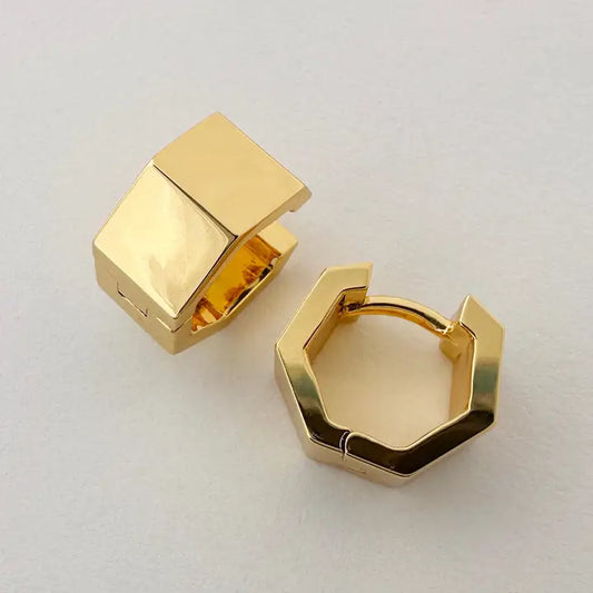 gold hexagon huggie hoop earrings