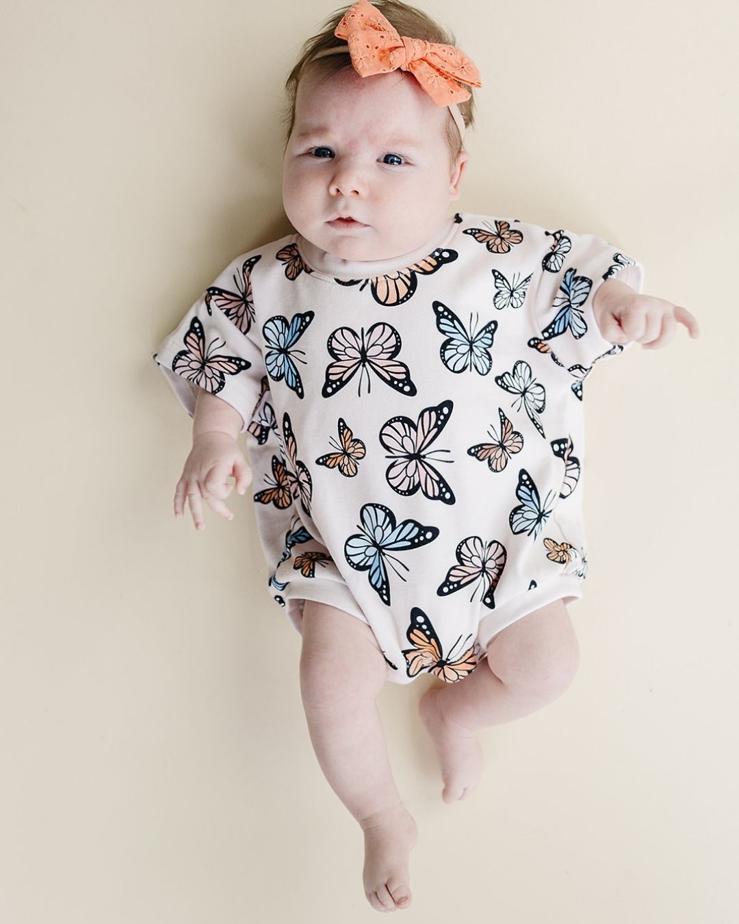 short sleeve bubble romper // butterflies