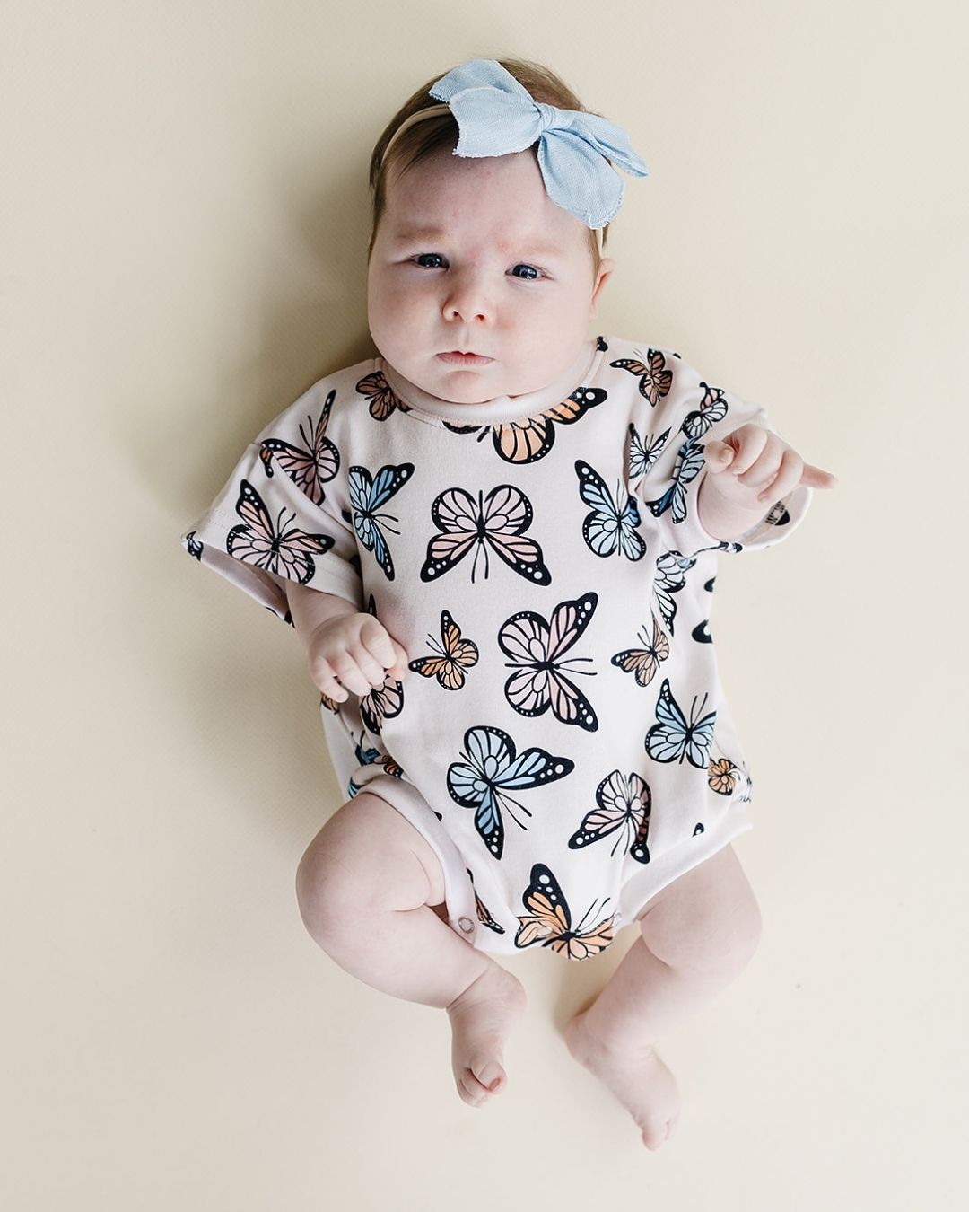 short sleeve bubble romper // butterflies