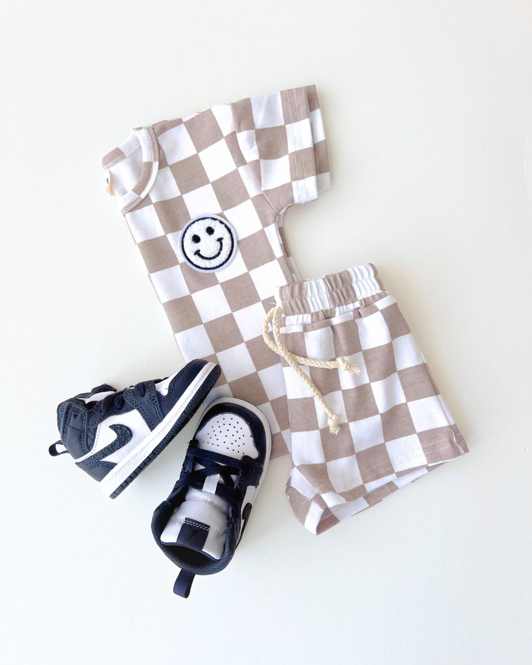 checkered shorts set // latte (available in EXTENDED SIZING!)