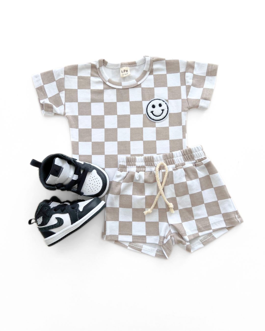 checkered shorts set // latte (available in EXTENDED SIZING!)
