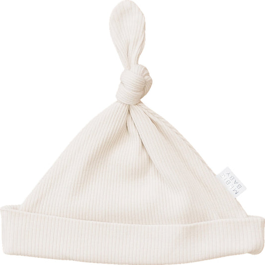 organic ribbed cotton newborn knot hat // vanilla