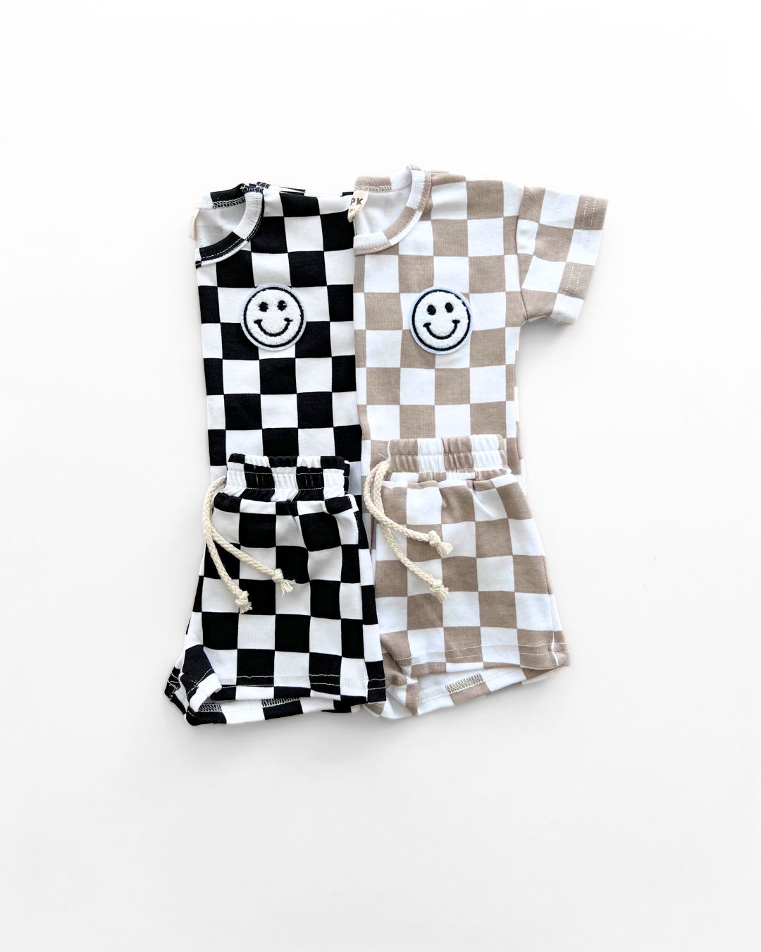 checkered shorts set // latte (available in EXTENDED SIZING!)