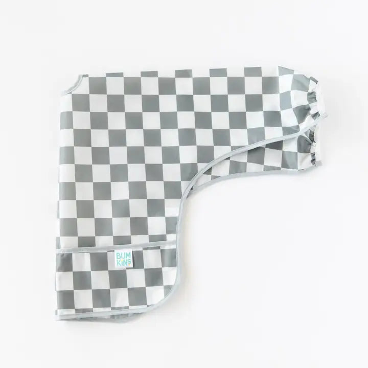 sleeved catch-all bib // charcoal checkered