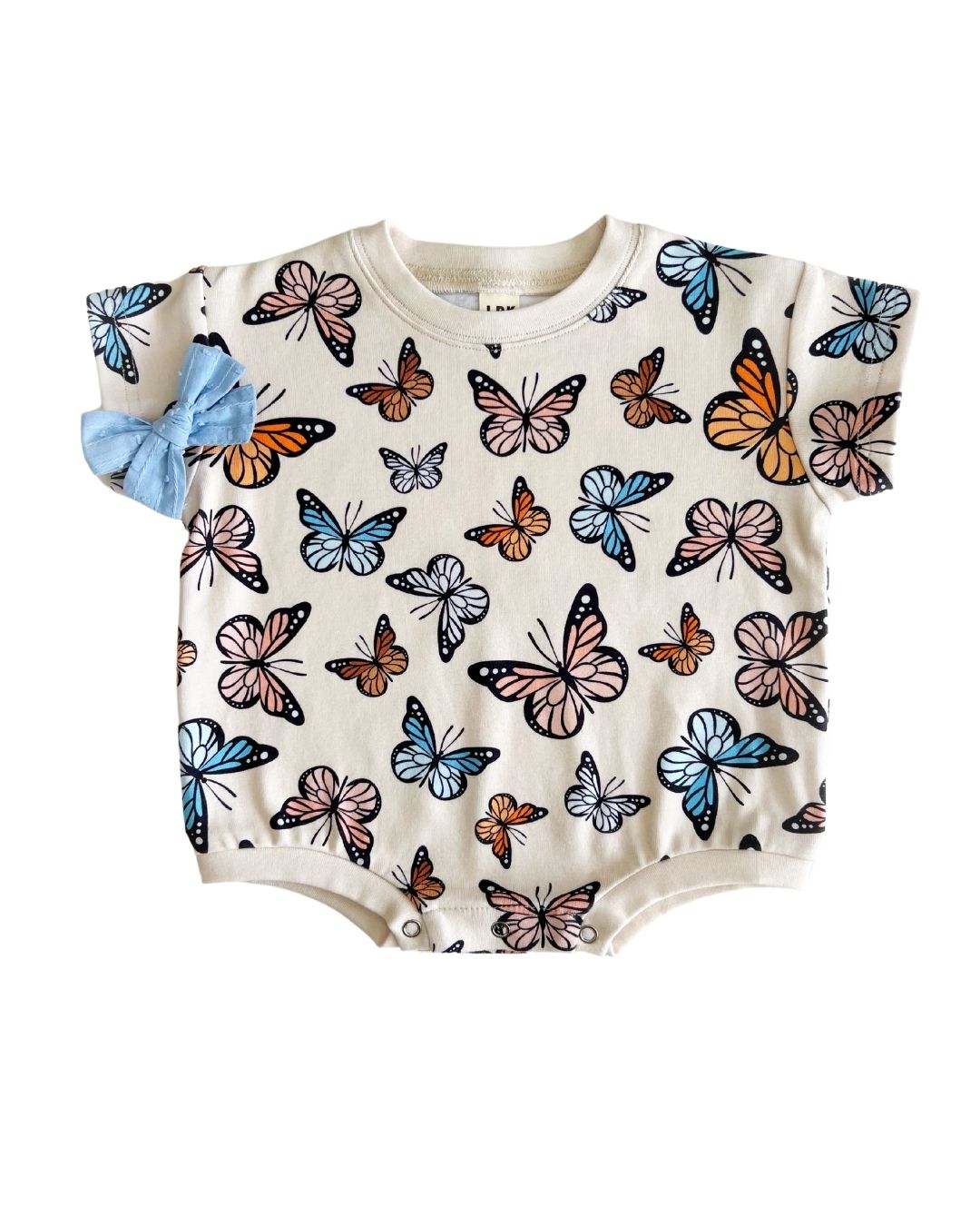 short sleeve bubble romper // butterflies