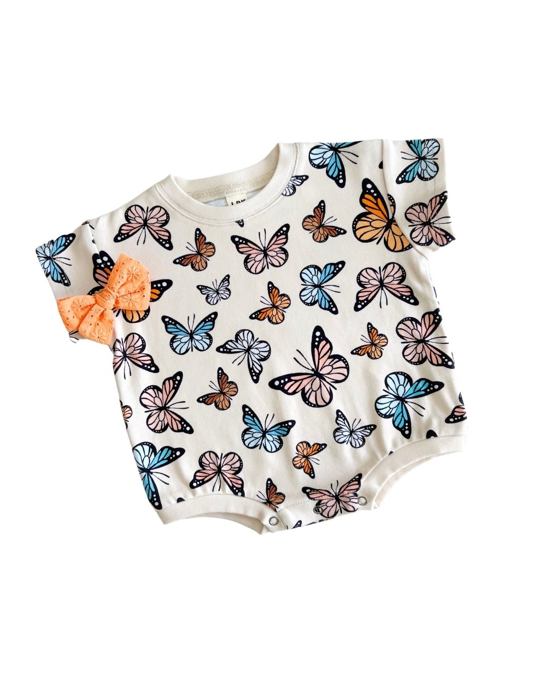 short sleeve bubble romper // butterflies