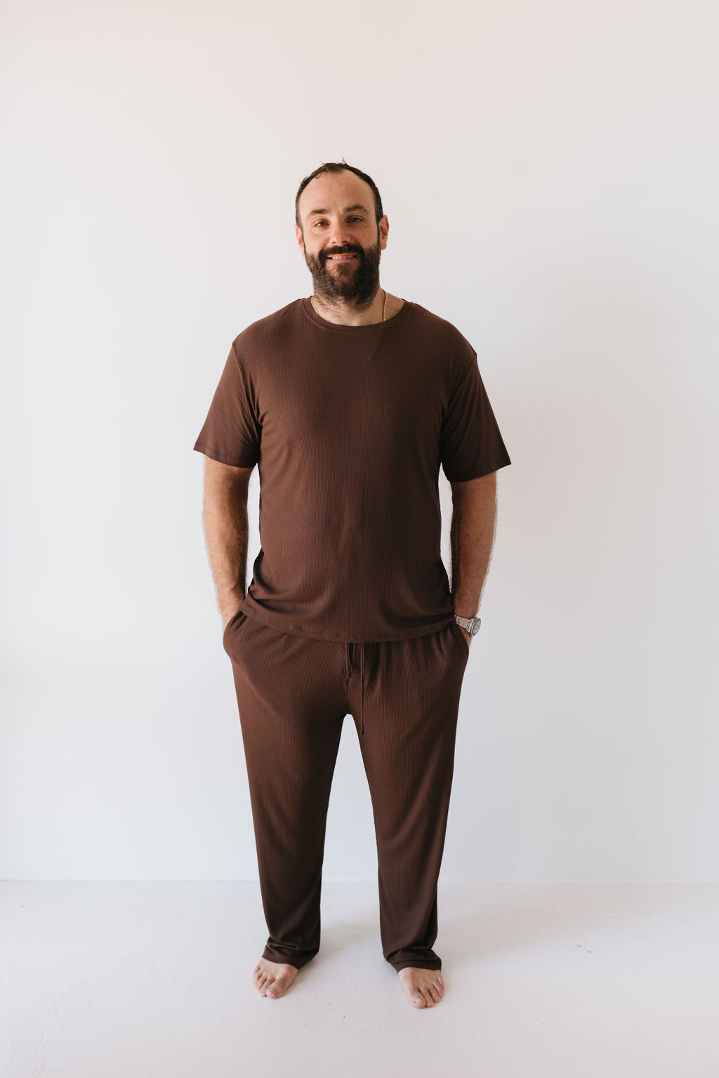 men's bamboo short sleeve pajamas // coffee bean