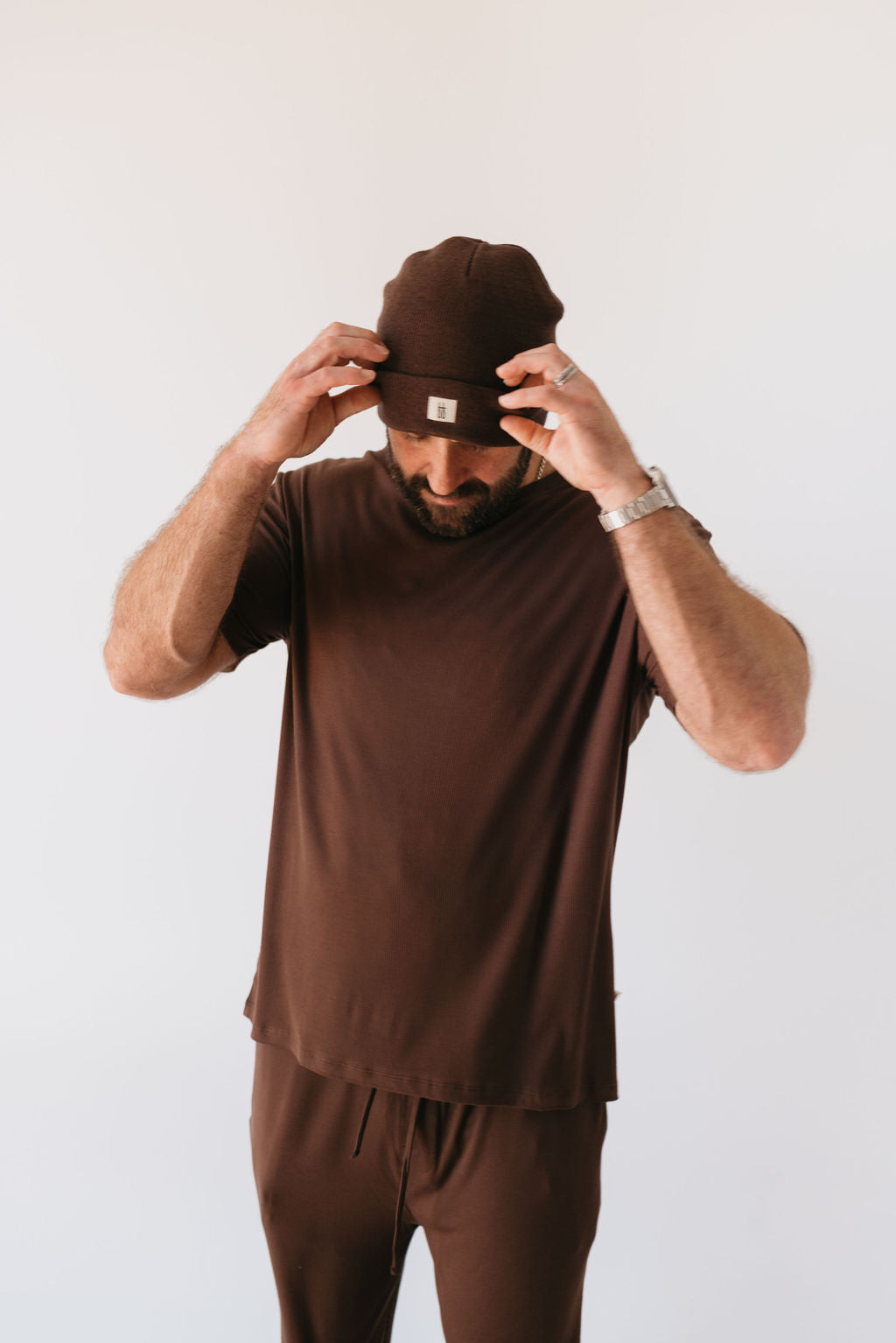 men's bamboo short sleeve pajamas // coffee bean