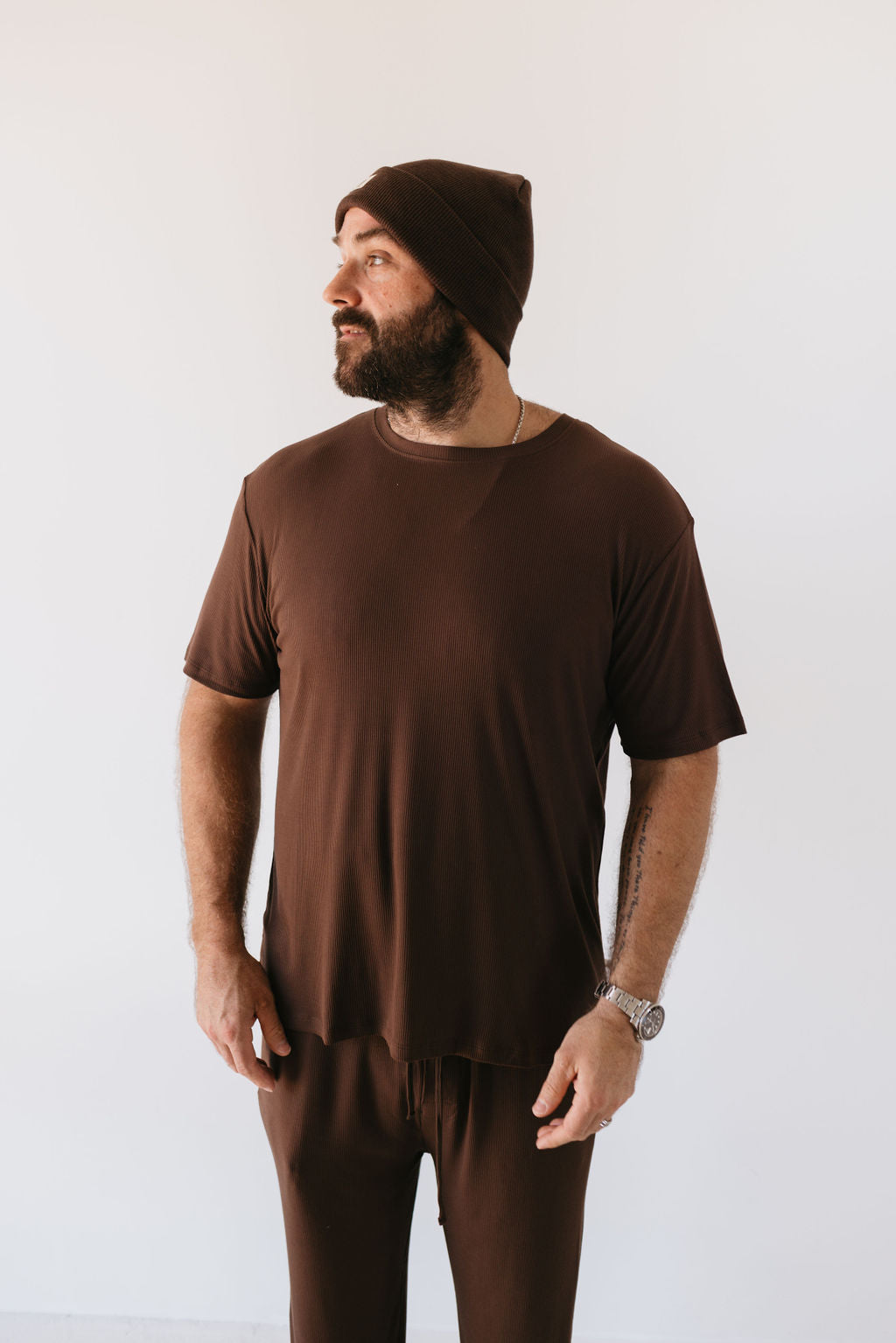 men's bamboo short sleeve pajamas // coffee bean