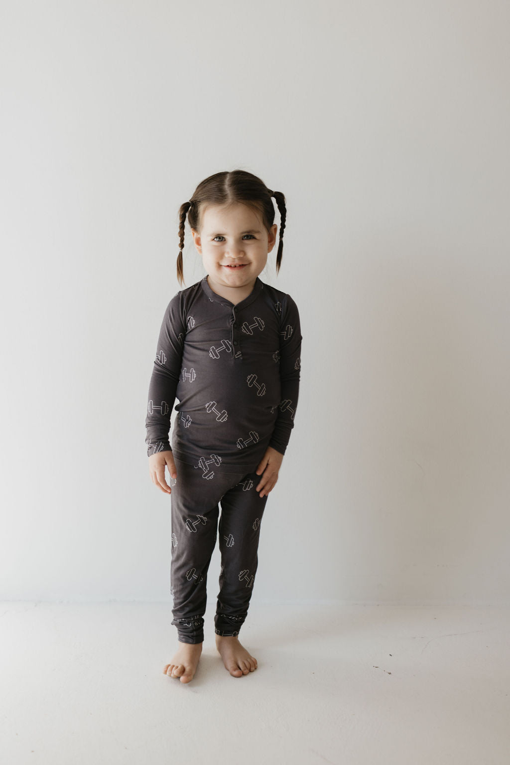 charcoal arm day bamboo pajamas // LONG-SLEEVE TWO-PIECE SET (sizing up to 10/12)