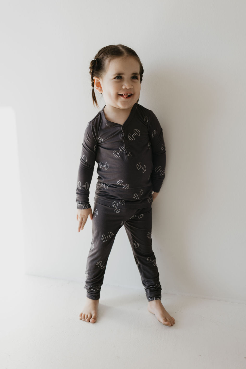 charcoal arm day bamboo pajamas // LONG-SLEEVE TWO-PIECE SET (sizing up to 10/12)