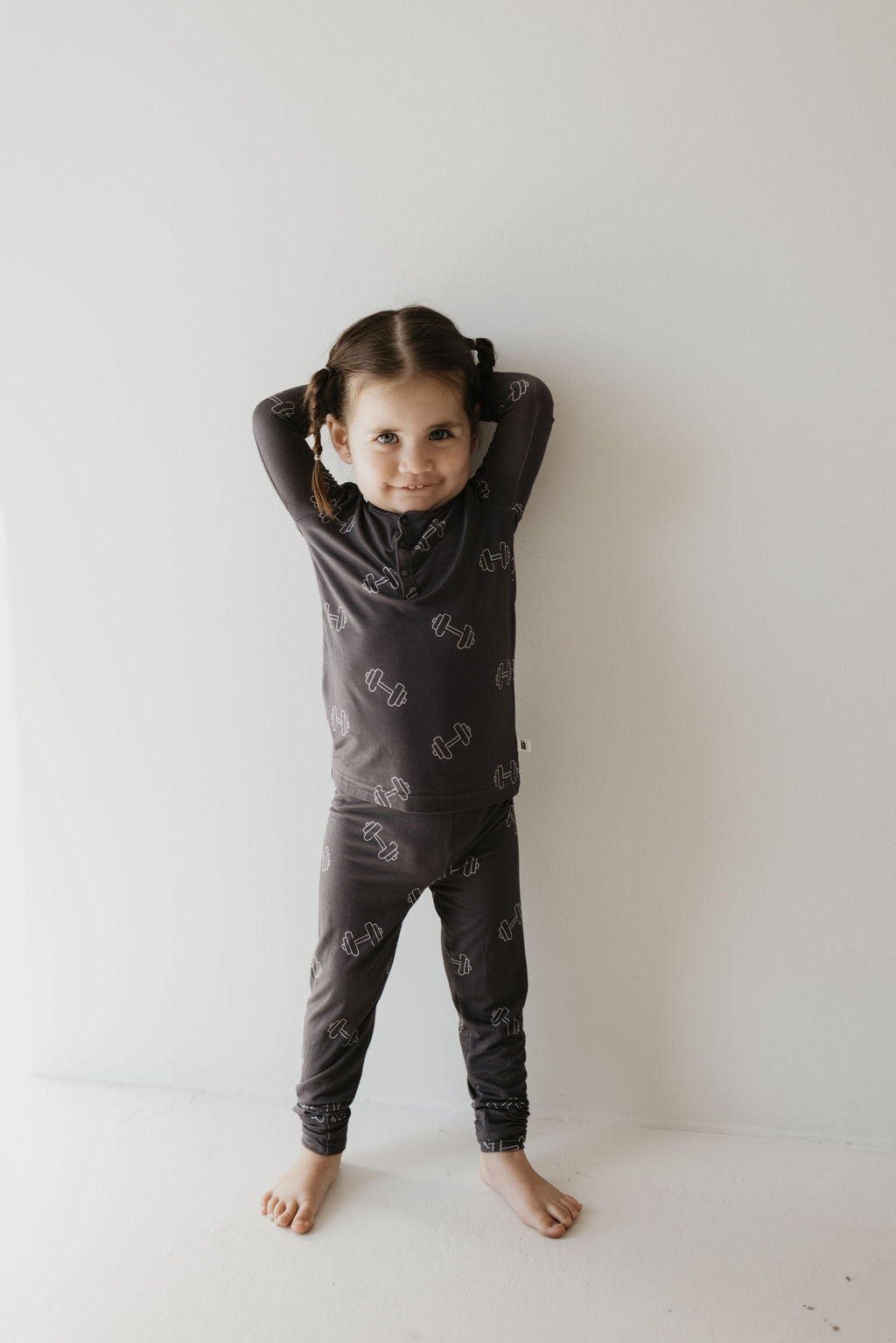charcoal arm day bamboo pajamas // LONG-SLEEVE TWO-PIECE SET (sizing up to 10/12)