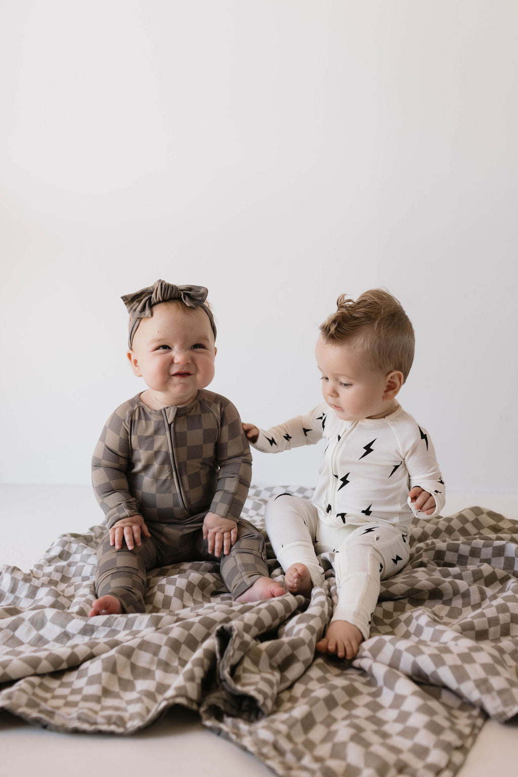 faded brown checkerboard bamboo pajamas // ZIPPY