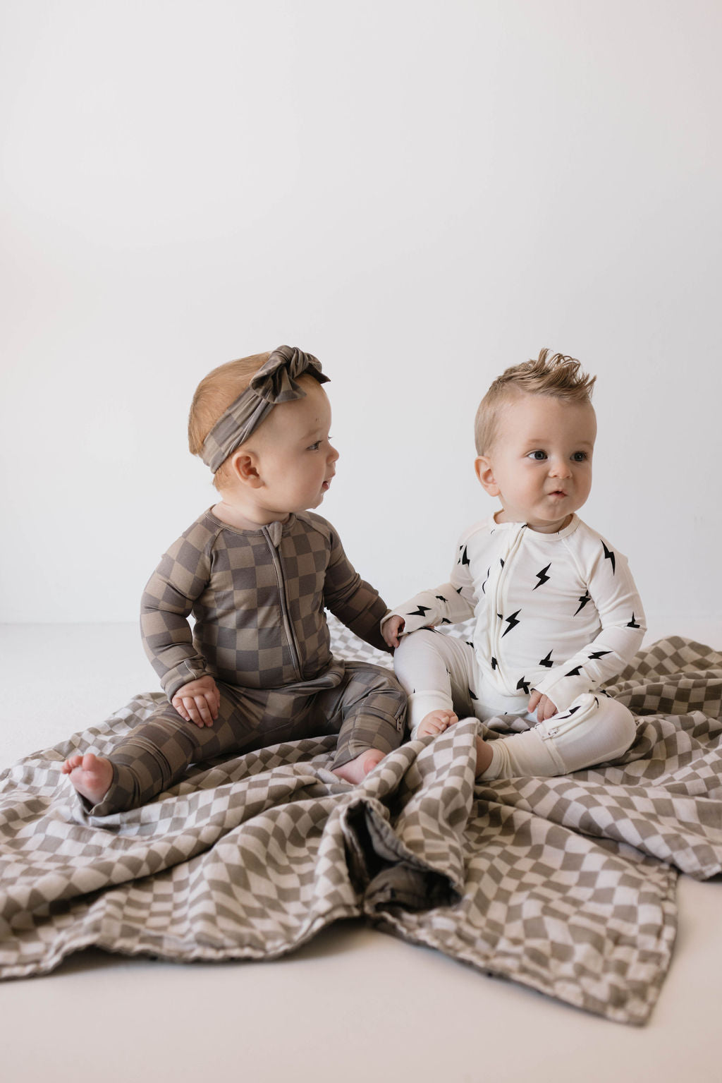 faded brown checkerboard bamboo pajamas // ZIPPY