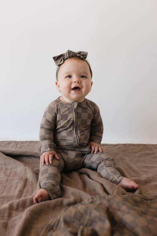 faded brown checkerboard bamboo pajamas // ZIPPY
