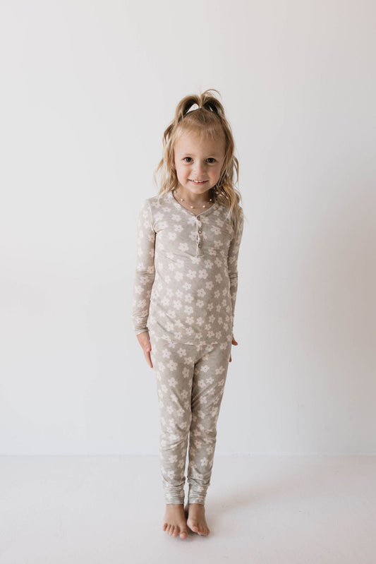 gray floral bamboo pajamas // LONG-SLEEVE TWO-PIECE SET (comes in extended sizing)