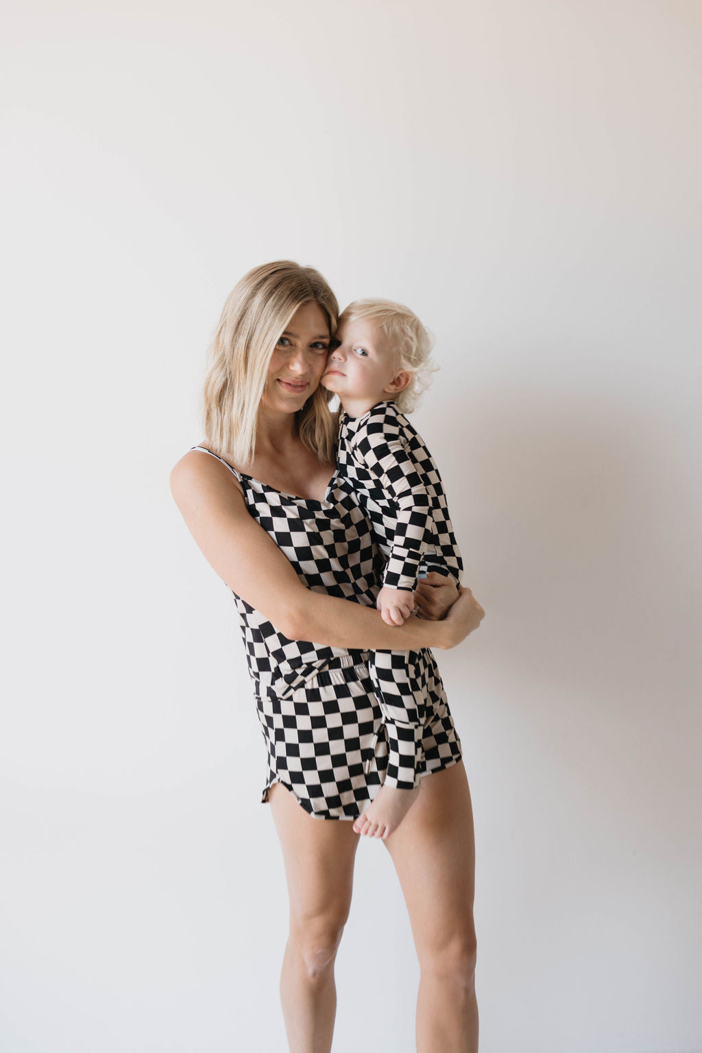 cami women's bamboo set // black checkerboard