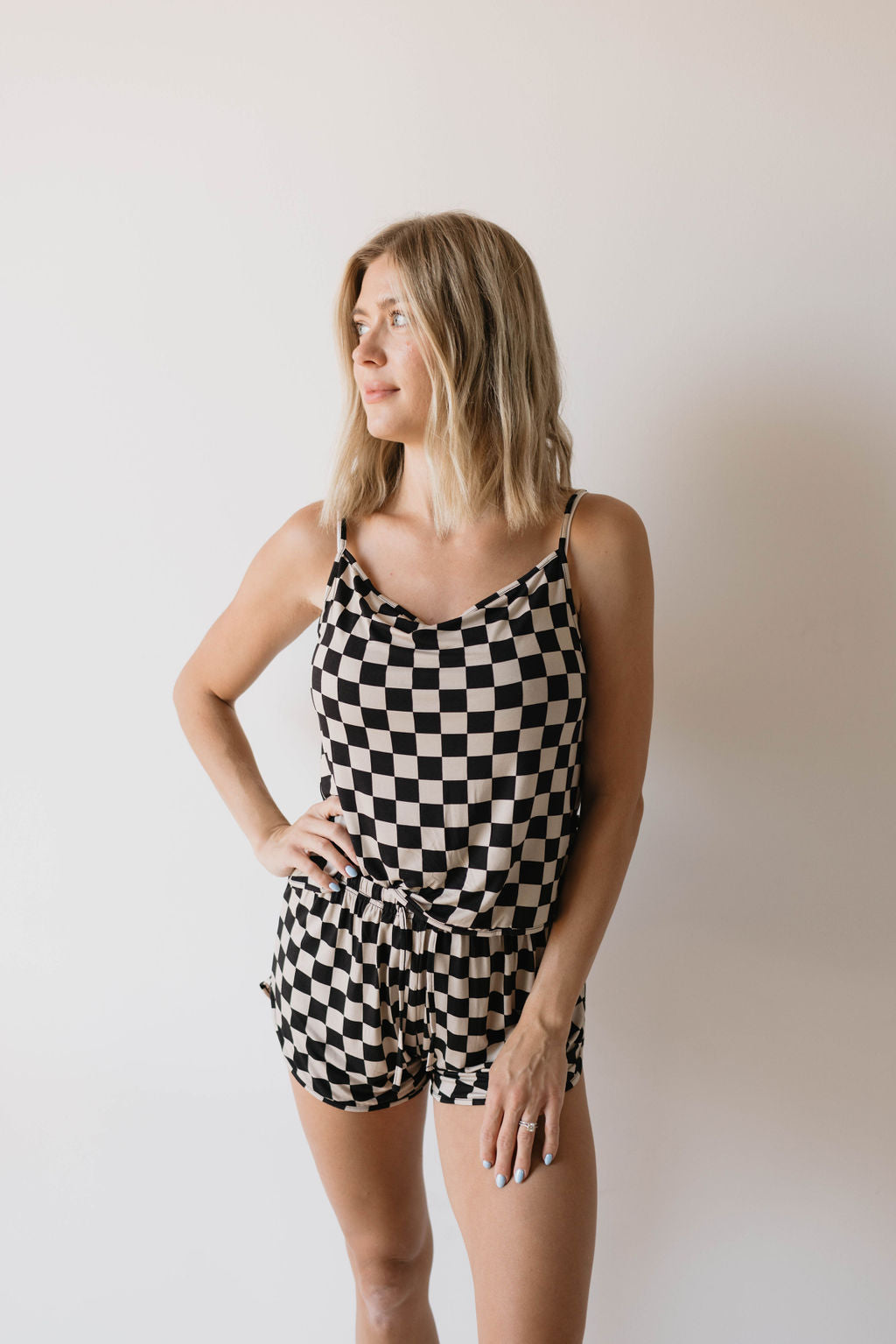 cami women's bamboo set // black checkerboard