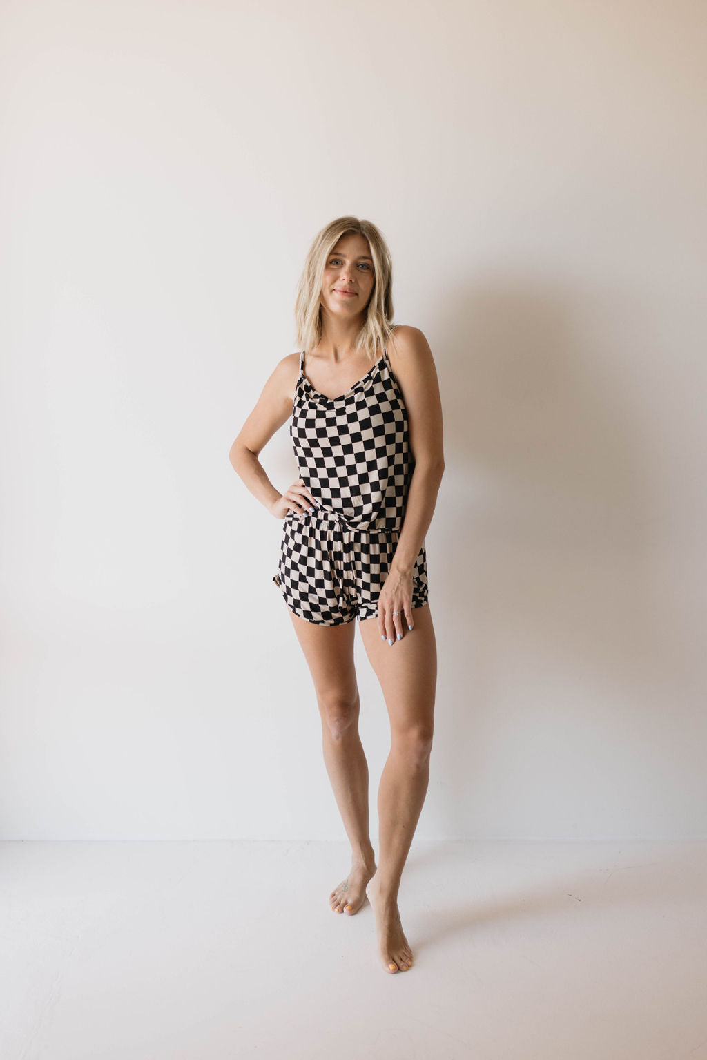 cami women's bamboo set // black checkerboard