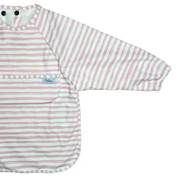 pink brush stripes long sleeve bib/art smock (SIZE 4-6 YEARS)