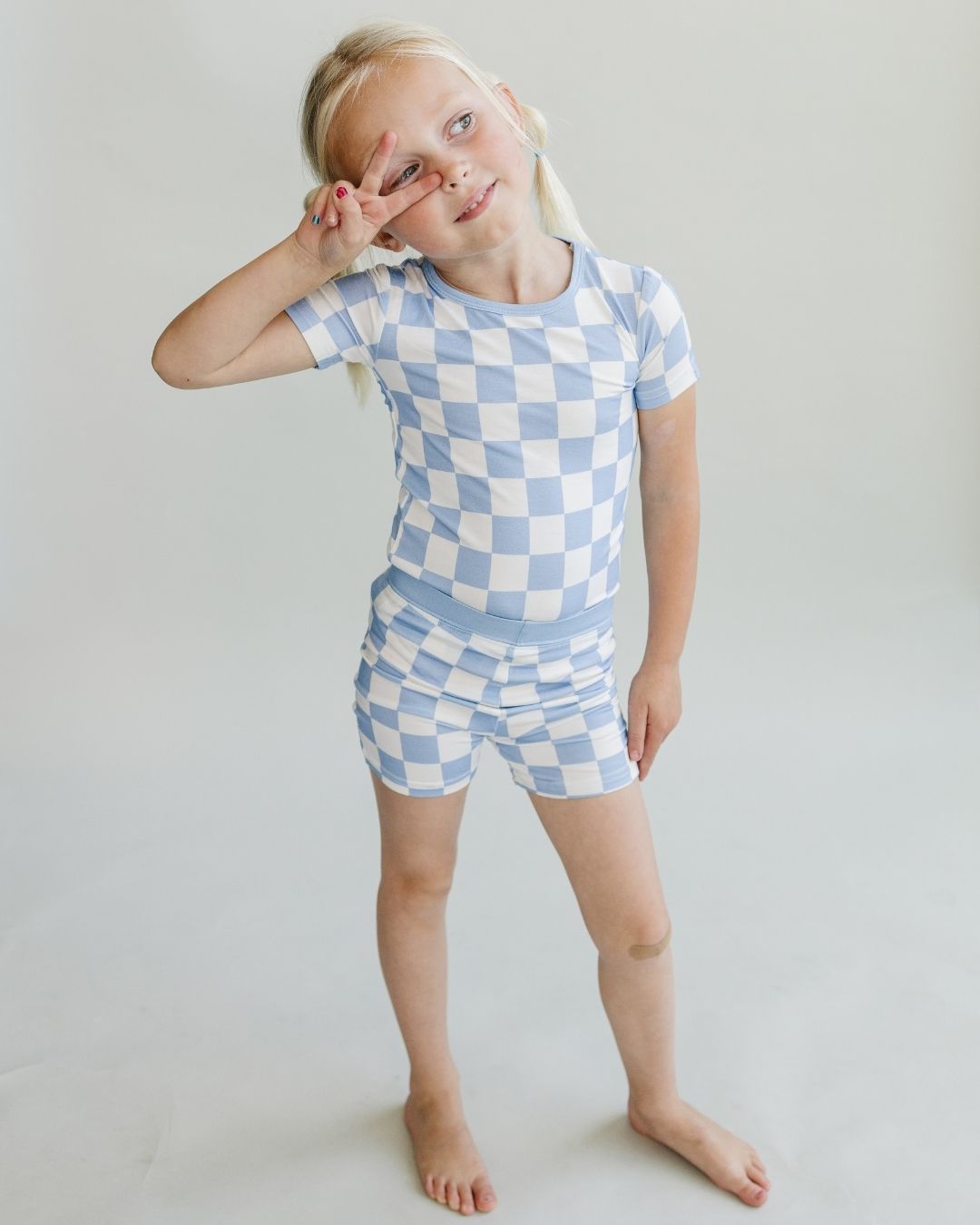 blue checkered bamboo pajamas // SHORT-SLEEVE TWO-PIECE SET (*AVAILABLE IN EXTENDED SIZING UP TO 8/9*)