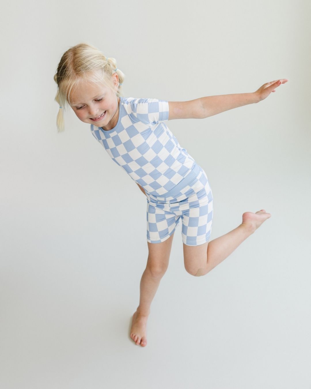 blue checkered bamboo pajamas // SHORT-SLEEVE TWO-PIECE SET (*AVAILABLE IN EXTENDED SIZING UP TO 8/9*)