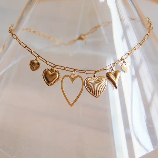 charm necklace // gold hearts