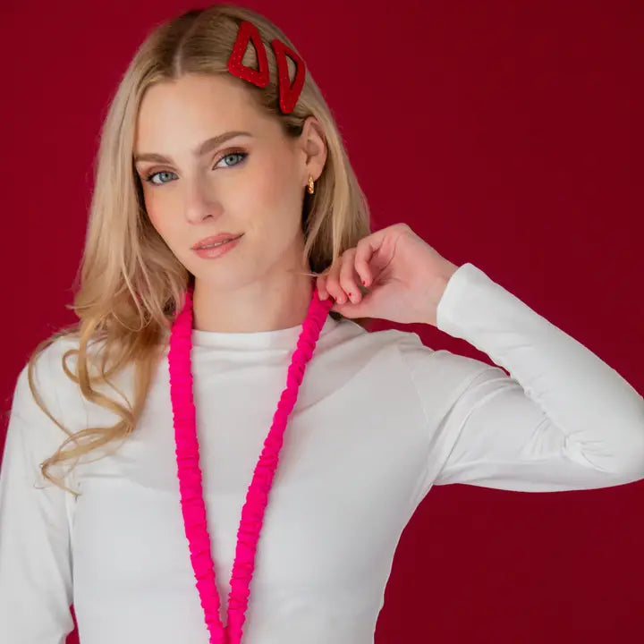 scrunched fabric lanyard keychain // hot pink