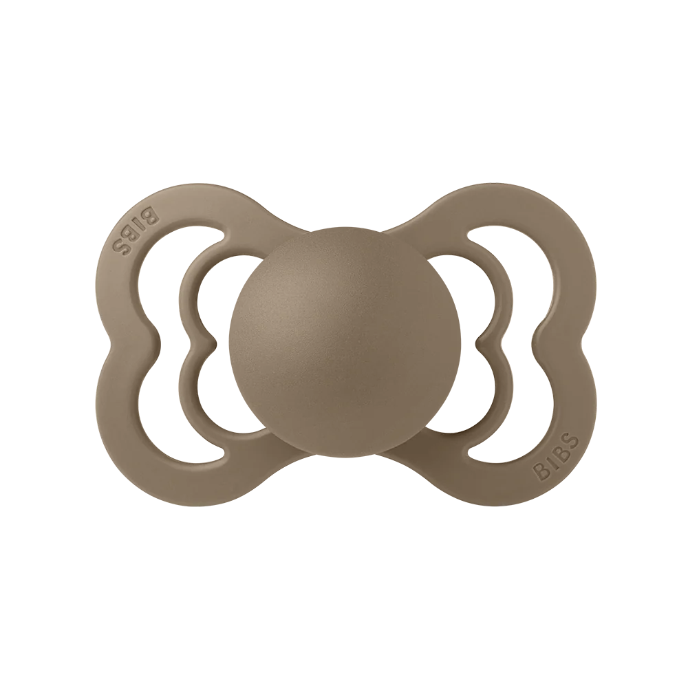 BIBS supreme pacifier // symmetrical silicone nipple // dark oak