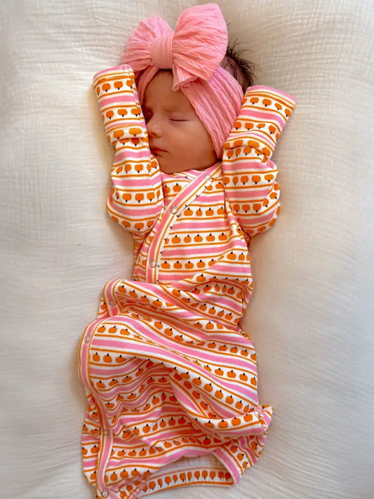 organic gown // pink pumpkin stripe