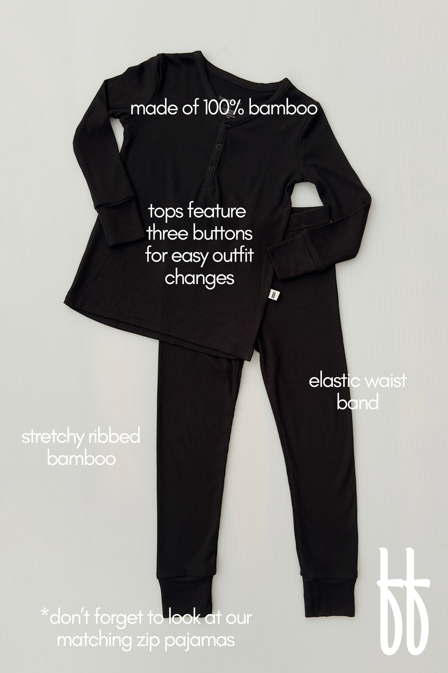 black ribbed bamboo pajamas // LONG-SLEEVE TWO-PIECE SET (comes in extended sizing)