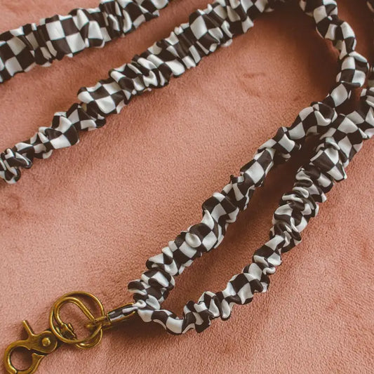 scrunched fabric lanyard keychain // black + white checkered