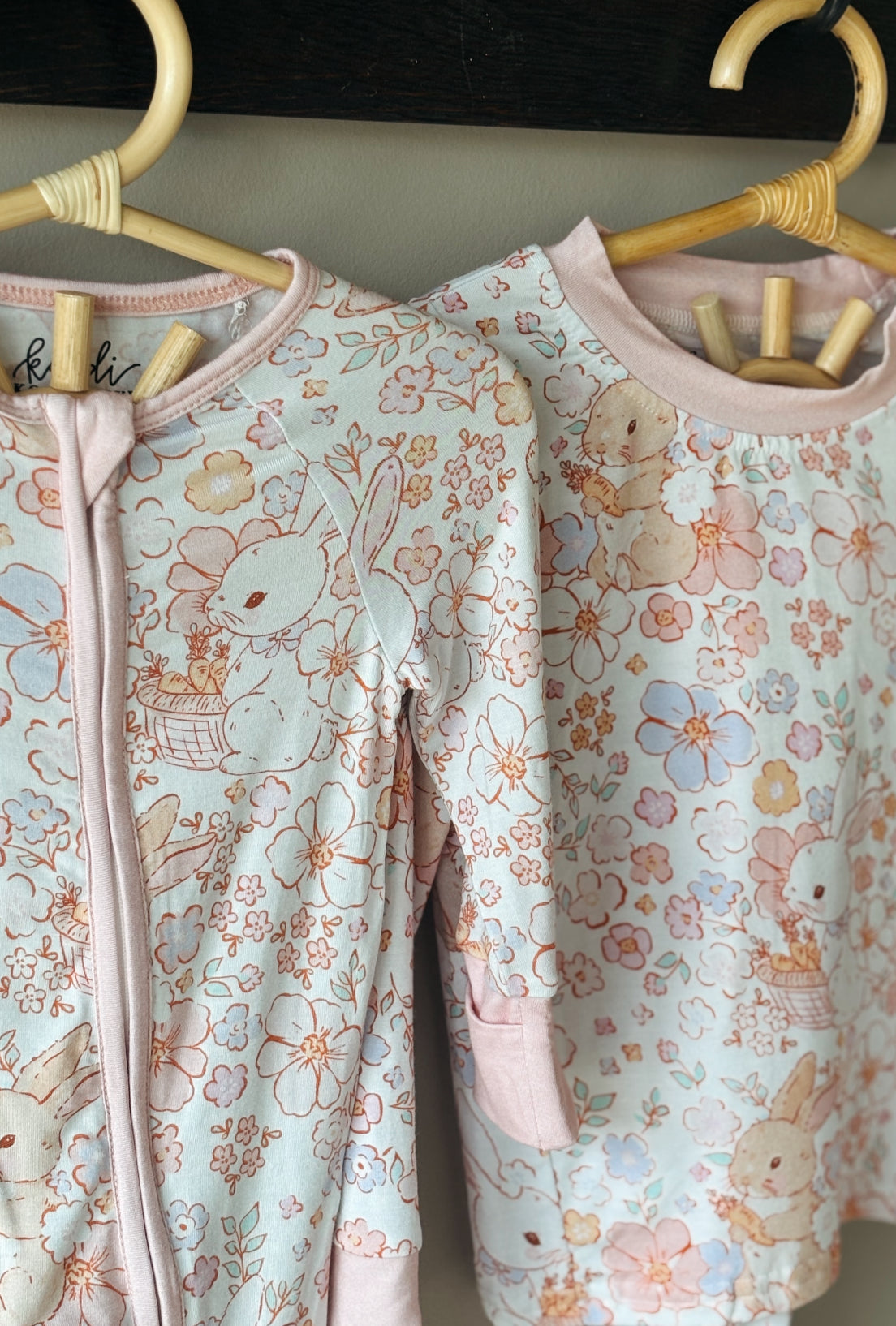 bunny floral bamboo pajamas // ZIPPY or LONG-SLEEVE TWO-PIECE SET
