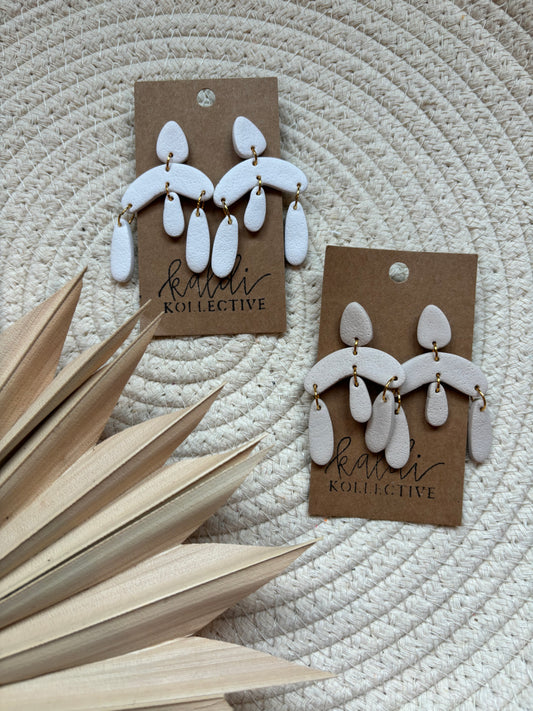 neutral chandelier dangles // handmade polymer clay earrings